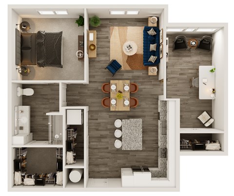 Floor plan for 1 bed, 1 bath, 1005 sqft